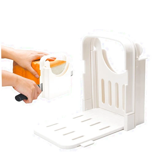 Kimwing Bread Slicer for Homemade Bread Adjustable Folding 4 Thickness Size Foldable Loaf Cutter Machine Bagel Toast Slicing Sandwich Maker (A- White)