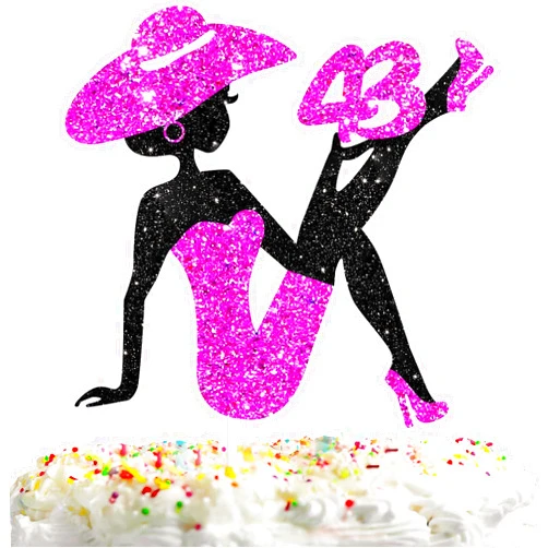 Lisimy Sitting Girl Cake Topper Picks for Girl Lady 43rd Birthday Makeup Spa Theme Party Decoration Supplies 43 Silhouette High Heeled Girl Cake Decor Purple Glitter