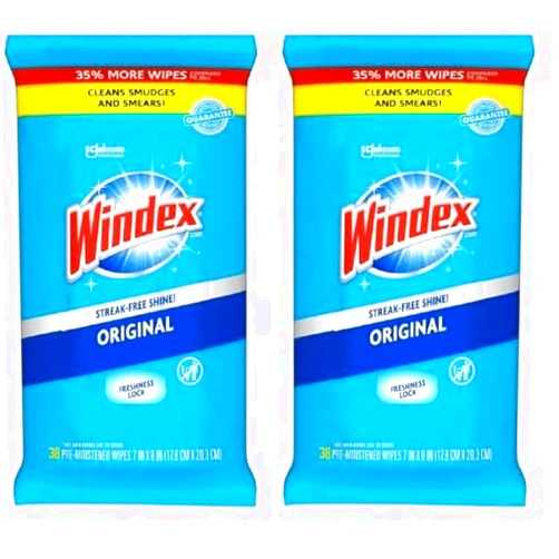 Windex Glass and Surface Pre-Moistened Wipes, Original, 38 Count (Pack of 2)