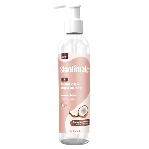 Skintimate 2-in-1 Shave Oil & Moisturizer, Coconut Bliss, 7.3oz | Shaving Oil, After Shave for Women Bikini Area Moisturizer with Vitamin E and Aloe, Shaving Cream Alternative, 7.3 fl oz