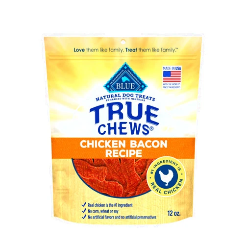 Blue Buffalo True Chews Dog Treats, Made in the USA with Natural Ingredients, Chicken Bacon Recipe, 12-oz Bag