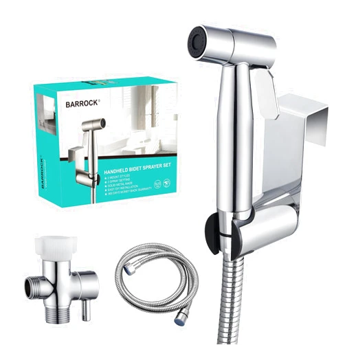 BARROCK Chrome Handheld Bidet Sprayer for Toilet,Stainless Steel Baby Cloth Diaper Jet Spray Kit,Bathroom Toilet Bidet Attachment Set with Adjustable Water Pressure for Bathing Pets and Feminine Wash