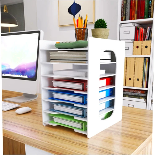 Natwind 7 Tiers Paper Organizer for Desk Desktop White File Holder Office Desk Organizer Mail Letter Tray & Paper Sorter Document Notebooks Storage Rack for Home Office School Classroom