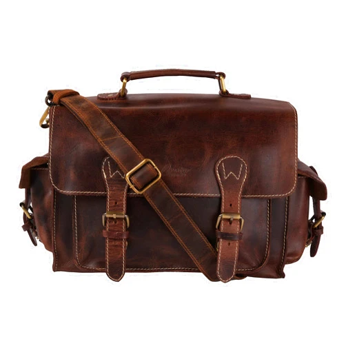 CREATIVE LEATHER ART Leather Messenger Bag for Camera, Camera Bag for DSLR Cameras, Mirrorless Cameras, Lenses, Memory Cards, Organizer, Camera Messenger Brown Bag