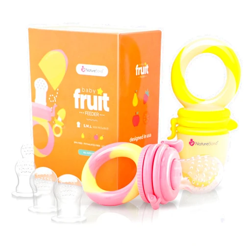 NatureBond Baby Food Feeder/Fruit Feeder Pacifier Nibbler (2 Pack) - Infant Teething Toy Teether Weaning in Appetizing Colors | + Additional Silicone Sacs