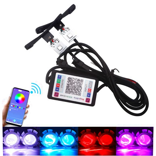 Qasim 1Set 5050 LED Car Devil Eye Demon Evil Eyes RGB DRL Daytime Running Light 12V DC for 2.8inch BI Xenon Projector Lens Bluetooth APP Control Car Accessories DIY