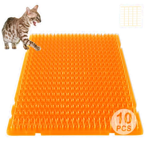 YITESHI 10 Pcs Scat Mat for Cats, 16x13 Inch Cat Deterrent Indoor Mat, Anti Scratch with Spikes Outdoor Use, Humane Pet Repellent Fence, Orange Color for Cat/Dog Easily See