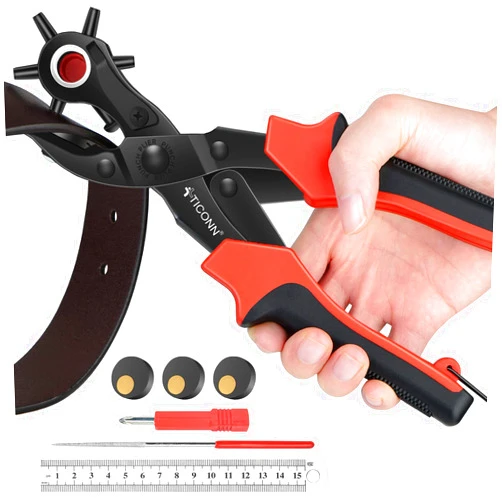 TICONN Leather Hole Punch Tool Set, Heavy Duty Multi-Size Hole Puncher Tool for Belts, Watch Bands, Plastic, Fabric