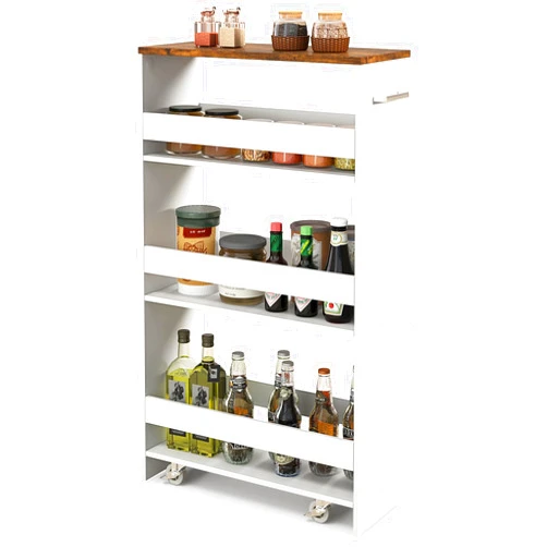 Giantex 4 Tier Rolling Slim Storage Cart, 8” Slide Out Mobile Utility Cart w/Handle & Open Shelves, Space-saving Compact Organizer Trolley for Small or Narrow Spaces Kitchen Laundry Room