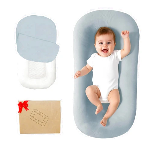 Lucakuins Baby Lounger, Bionic Design Baby Lounger for Newborn 0-24 Months, Soft Organic Cotton Breathable Lounger for Infants (Grayish Blue)