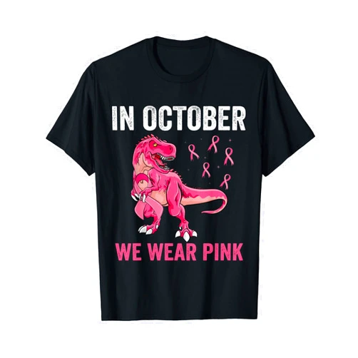 Pink Ribbon T-Rex In October We Wear Pink In October We Wear Pink Breast Cancer Awareness T-Rex Boys T-Shirt