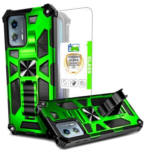 Telegaming for Motorola Moto G Power 5G 2024 Phone Case, with Tempered Glass Screen Protector, Military Grade Drop Proof Protection Rugged Protective Phone Cover with Kickstand ShockProof - Green