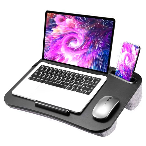 HUANUO Laptop Lap Desk, Fits up to 15.6-Inch Laptops and Tablets, Lap Desk with Cushion, Phone Holder and Storage Bag, Portable and Lightweight Lap Desk, Black Lapdesk for Home Office or Dormitory