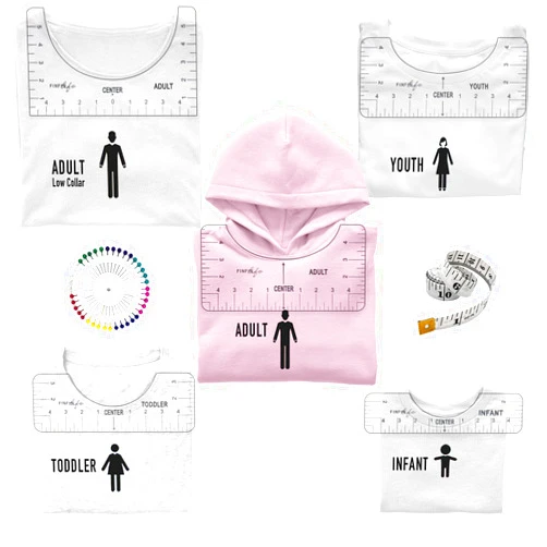 FINFINLIFE Tshirt Ruler-7Pcs, Tshirt Ruler Guide for Vinyl, Shirt Alignment, T Shirt Rulers to Center Designs, Transparent Tee Ruler for Infant Toddler Youth Adult, Low Collar,Pearl Pins