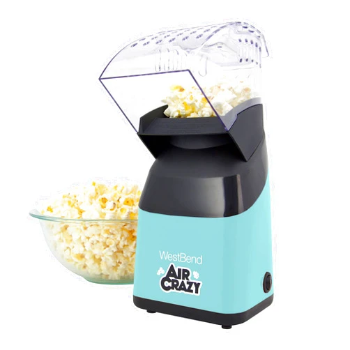 West Bend Air Crazy Popcorn Machine for Healthy Snacking with No Oil, 4-Quart, Blue