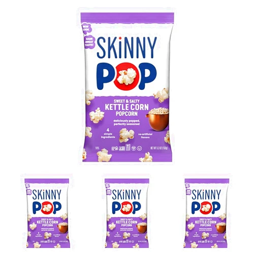 SkinnyPop Popped Sweet & Salty Kettle Popcorn, Gluten Free, Vegan Popcorn, Non-GMO, Healthy Popcorn Snacks, Skinny Pop, 5.3oz Grocery Sized Bag (Pack of 4)