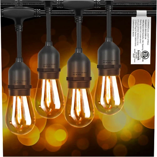 EIKOSON 𝟒𝟖𝑭𝑻 LED Outdoor String Lights with 𝟮𝟰 Weatherproof Shatterproof Edison 𝑳𝑬𝑫 𝑩𝒖𝒍𝒃𝒔(2 𝑺𝒑𝒂𝒓𝒆)，Commercial Grade Waterproof Hanging Lights for Backyard Porch Balcony Party