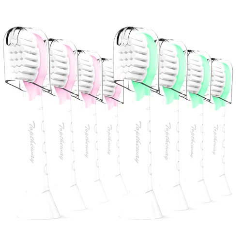 Toptheway Kids Toothbrush Heads for Philips Sonicare: Soft Electric Replacement Brush Compatible with Phillips 6032/94 6321 6340 6042 6320 6330 Compact Head for Child 3-7, Pink Girl Green Boy 8 Pack