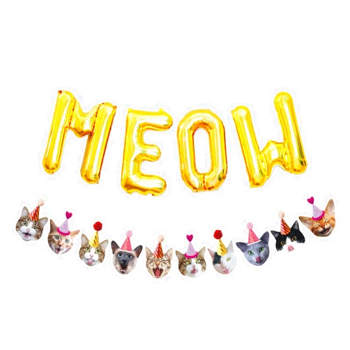 Bessmoso Funny Cat Party Garland Meow Letter Balloons Cats Faces with Party Hats Banner Kitten Bunting Photo Props for Cat Theme Birthday Party Pet Adoption Party Supplies