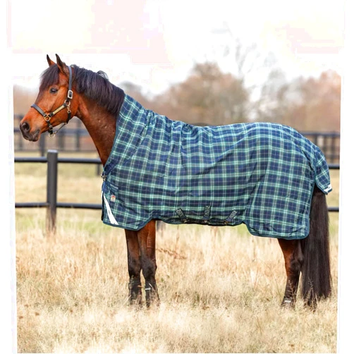 HORSEWARE Ireland Rhino Wug Medium Weight Waterproof Breathable Horse Turnout Blanket with Vari-Layer, 250G, Hunter Check/Green & Navy, 87