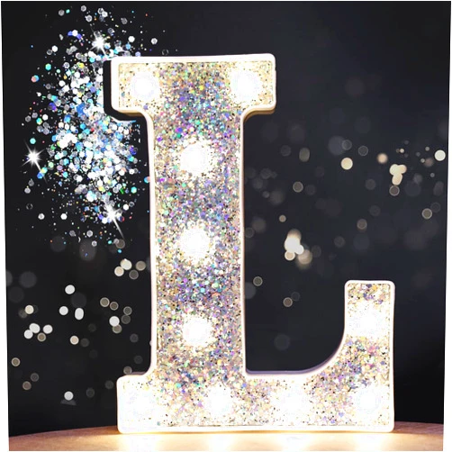 Pooqla LED Marquee Letter Lights, Light Up Silver Letters Glitter Alphabet Letter Sign Battery Powered for Night Light Birthday Party Wedding Girls Gifts Home Bar Christmas Decoration, Silver Letter L