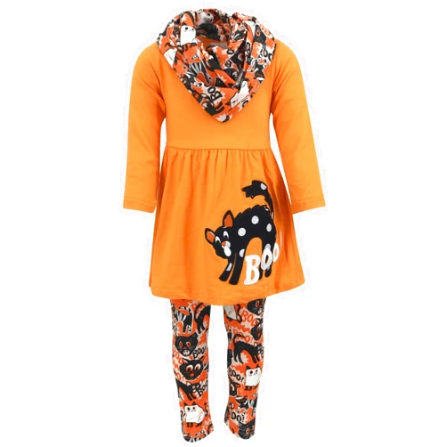 Unique Baby Girls Kids Toddler 3pc Outfit Set Long Sleeve Soft Knit Tunic Top Leggings and Scarf