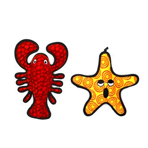 TUFFY - World's Tuffest Soft Dog Toy - Ocean Larry Lobster -Squeakers - Multiple Layers. Made Durable, Strong & Tough. Interactive Play (Tug, Toss & Fetch). Machine Washable & Floats. (Combo Pack)