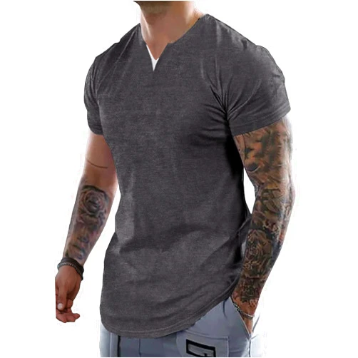 JMIERR Mens Muscle Slim Fitted T Shirts V Neck Longline Henley Shirt Gym Workout Athletic Cotton Tees