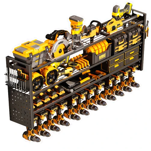 STURDIFLOW Large 49''W Power Tool Organizer Wall Mount | 620lbs Garage Storage Rack with 12 Cordless Drill Holder | 4-Tier Heavy Duty Utility Shelf for Battery Workshop Organization