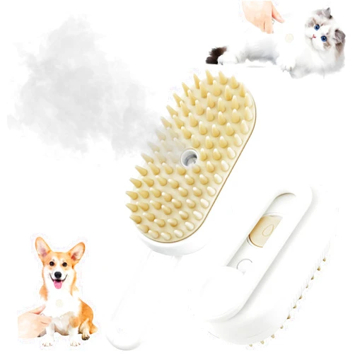 LELEAN Cat Grooming Tool - Multifunctional 3 in 1 Silicone Brush for Shedding and Cleaning with Steam and Long Handle