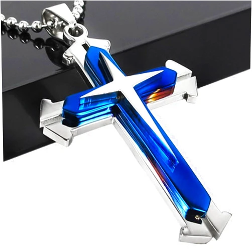 Brave Tour Men Titanium Steel Cross Necklace (blue-2)