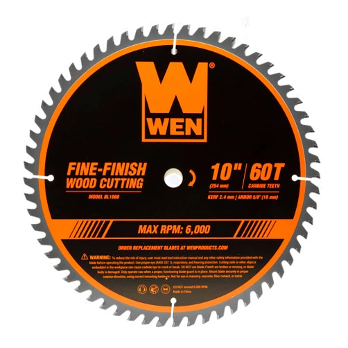 WEN BL1060 10-Inch 60-Tooth Fine-Finish Professional Woodworking Saw Blade for Miter Saws and Table Saws, Silver,Pack of one