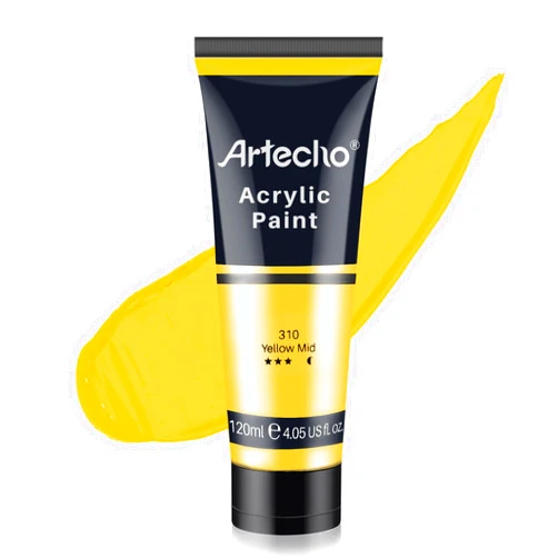 Artecho Yellow Acrylic Paint, Yellow Mid Paint (120ml / 4.05oz) Tubes, Art Craft Paints for Canvas, Rock, Stone, Wood, Fabric, Art Supplies
