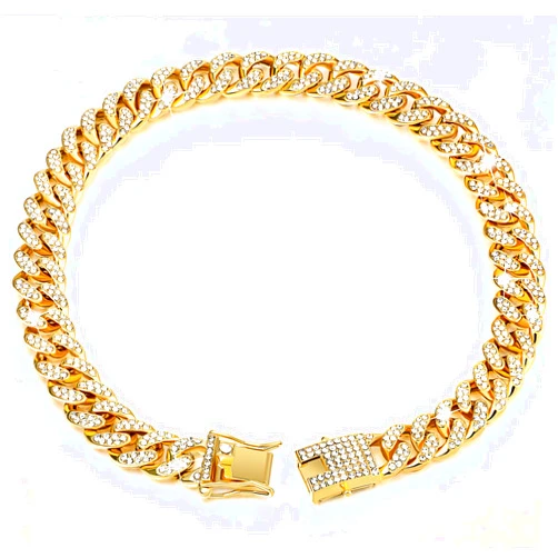 Tallew Gold Dog Chain Diamond Collar Walking Metal Chain Necklace with Secure Buckle Pet Cuban Style Collar Jewelry Accessories for Small Medium Large Dog Cats (10 inch)