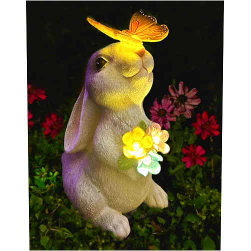YODY Solar Garden Statues Outdoor Decor- Yard Decorations for Patio, Balcony, Backyard, Lawn Ornaments - Rabbit Figurines with LED Light- Unique Birthday House Warming Gifts for Women, Mom, Grandma