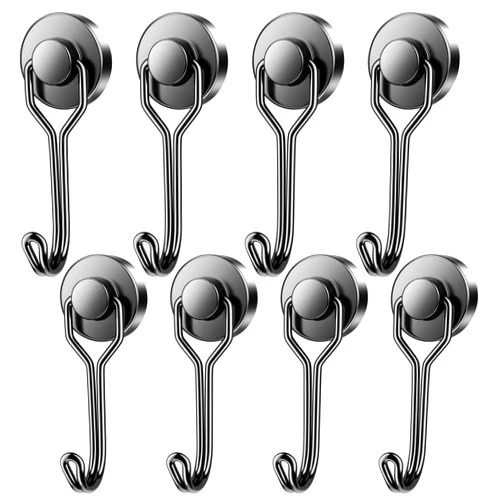 VNDUEEY 8 PCS Magnetic Hooks for Hanging Heavy Duty 30LBS Strong Neodymium Magnets with Hook, Magnet Hooks for Refrigerator, Kitchen, Home, Office