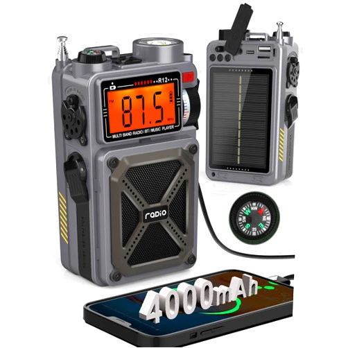 Jazmm Digital Shortwave Radio with Bluetooth,AM/FM/SW Radio with NOAA Weather Alert, 4000mAh Emergency Radio Hand Crank Solar,5W Speaker/SOS/Flashlight/Sleep Timer/White Noise/Support SD Card USB MP3 Player