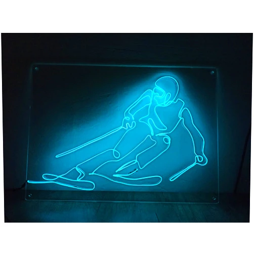 Ancfun Ski Racer Man Doing Winter Sport Theme Neon Sign, Handmade EL Wire Neon Light Sign, Home Decor Wall Art, White