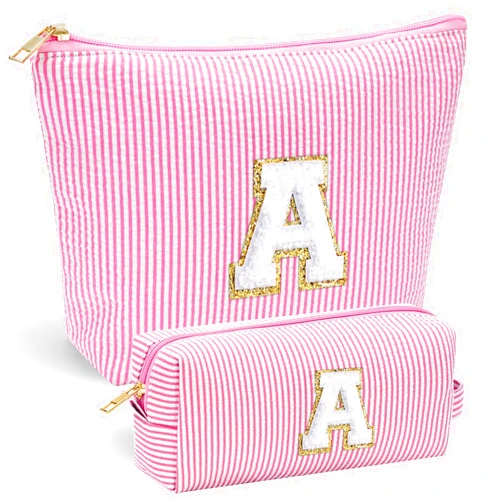 YOOLIFE Personalized Teen Girl Gifts Initial Pink Cosmetic Makeup Bag Make Up Bag Travel Toiletry Bag for Her Girlfriend Teacher 12 13 14 15 16 Years Old Girl Gifts Teen Girl Gifts Trendy Stuff A