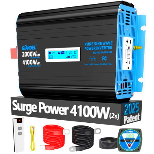 GIANDEL 2000 Watt Pure Sine Wave Power Inverter 12V DC to 120V AC,4100W Surge Peak Power,UL Listed GFCI Outlets,FCC Approved,USB-C36W,Remote with Battery Monitor for RVs,Campers,Off Grid Solar Setup