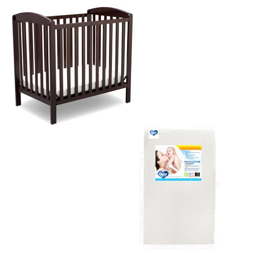 Delta Children Emery Mini Convertible Baby Crib & Twinkle Stars 3-Inch Waterproof Mini Crib Mattress, Dark Chocolate