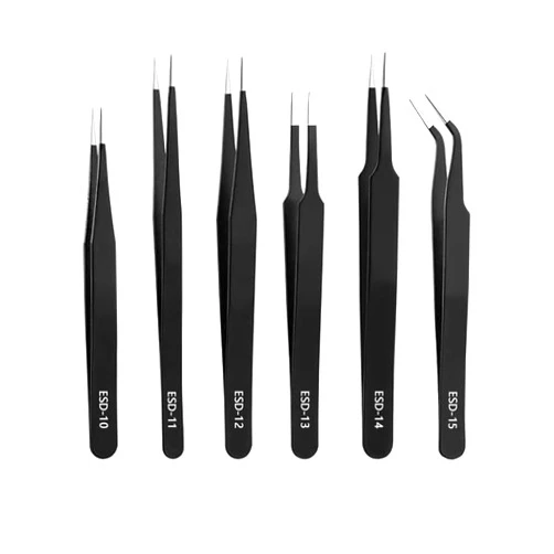 AFLICT Precision Tweezers Set - 6PCS Anti Static ESD Industrial Tweezers Kit Matte Black, Fits for Electronics Repair, Soldering, Craft, Laboratory Work