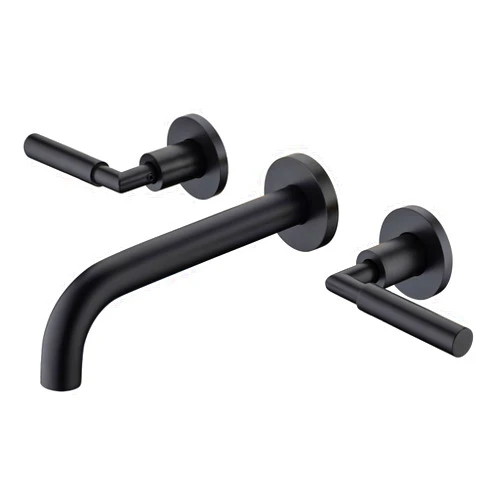 Pattlye Black Wall Mount Faucet, Matte Black Wall Mounted Bathroom Sink Faucet, Dual Handle, Brass Rough-in Valve Included, Pt02MB