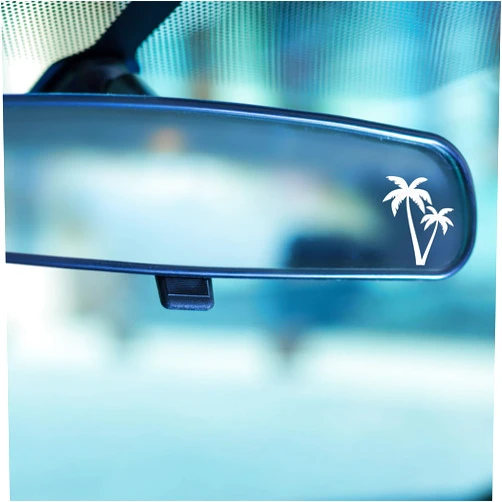 Appalachian Artisans 2x Rear View Mirror Decal - Palm Tree Decal - Beach Lover Car Window Decal - Beachy Stickers - Ocean Themed Stickers - Summer Time Car Accessories - Summery Laptop Decals - Gift for Her (Glossy White)