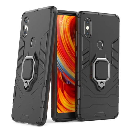 MaiJin LuluMain Compatible with Xiaomi Mi Mix 2S Case, Metal Ring Grip Kickstand Shockproof Hard Bumper Shell (Works with Magnetic Car Mount) Dual Layer Rugged Cover for Xiaomi Mi Mix 2S (Black)