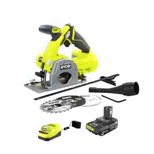 RYOBI ONE+ 18V Cordless 3-3/8 in. Multi Material Plunge Saw Kit with 2.0 Ah Battery and Charger