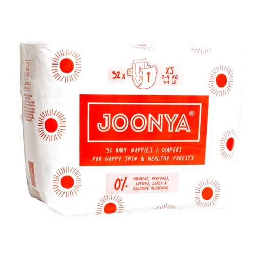 Joonya Baby Diapers, Size 1 XS (4-9 lb) - 1 Bag of 32 - New Range - NonToxic, Eco-Friendly, Ultra Slim, Overnight Use - Made in Denmark