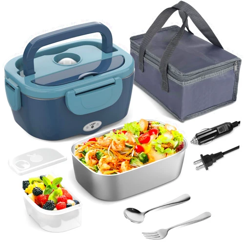 WisaKey Electric Lunch Box Food Heater 80W Heated Lunch Box for Adults 12V 24V 110V 220V Portable Food Warmer LunchBox Lonchera Eléctrica Portátil for Car Truck Work Driver Christmas White Elephant Gift