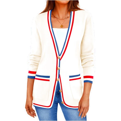 ZESICA Women's 2024 Color Block Cardigan Sweaters Long Sleeve Button Down Open Front Coatigan with Pockets