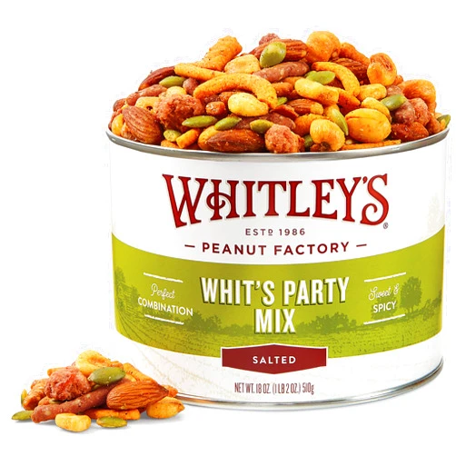 Whitley's Whitley’s 'Whit's Party Mix' – Sweet & Spicy Snack Mix, Sesame Sticks, Corn Nuts, Cajun Sticks & Nuts (18 Ounce Tin)
